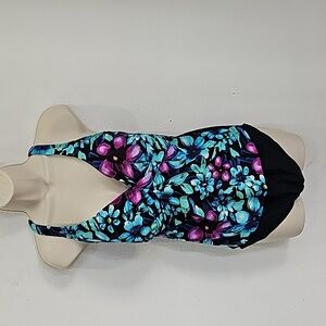 SIRENA Swimsuit Blue Turquoise Floral One Piece Bathing Suit Size 18W
